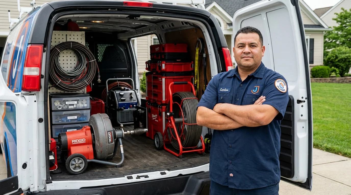 Professional drain cleaning equipment and Johns Plumbing LLC plumber in Redford