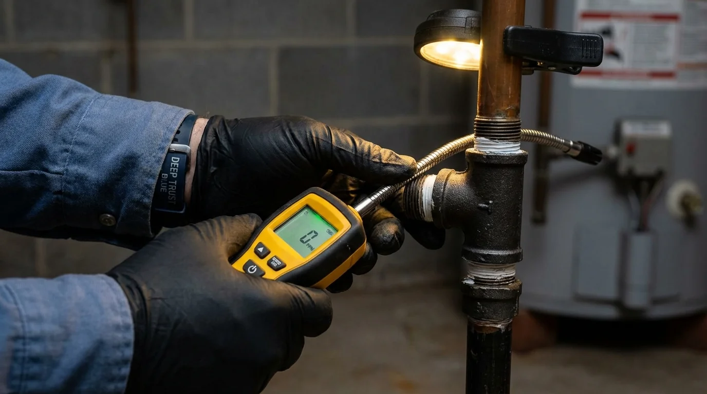 Gas leak detection with electronic sniffer by Johns Plumbing LLC in Redford