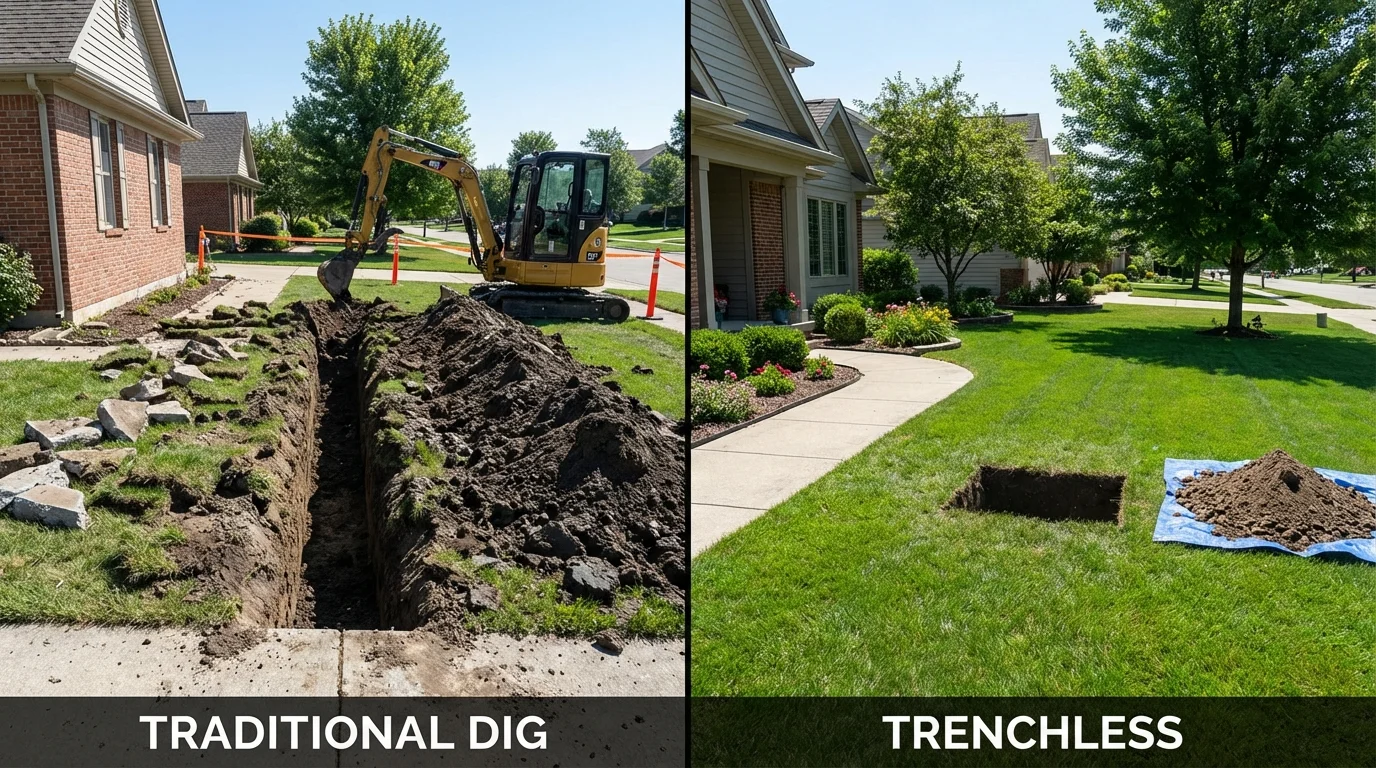 Trenchless sewer repair with minimal yard damage versus traditional excavation in Redford, MI